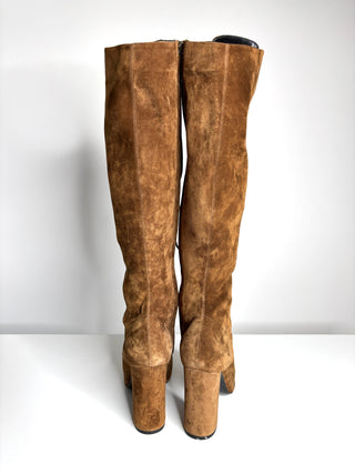 Saint Laurent Tan Suede Lace-Up Knee Boots 37 UK4