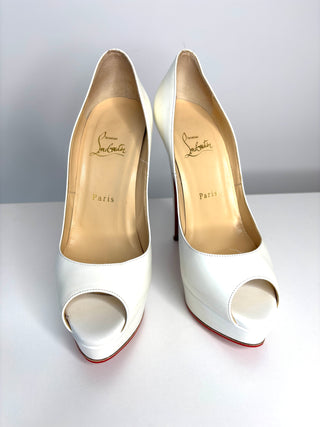 Christian Louboutin Lady Peep White Jazz Calf Leather Platform Heels 39 UK6