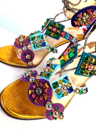 Christian Louboutin Kaleikita 100 Studded Lace-Up Sandals 38 UK5
