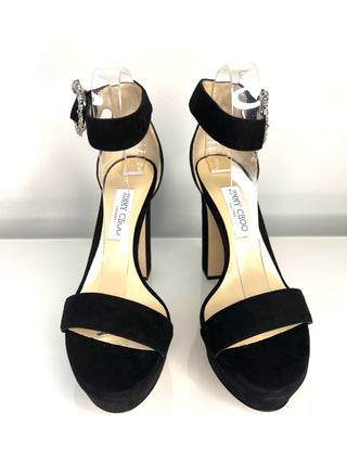 Jimmy Choo Mionne 120 Black Suede Platform Sandals 40 UK7