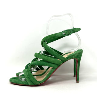 Christian Louboutin Cleissimo 85 Bambou Green Suede Leather Heel Sandals 36 UK 3