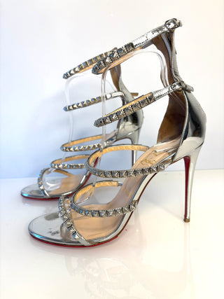 Christian Louboutin Preloved Forever Girl 100 Silver Sandals 40 UK7