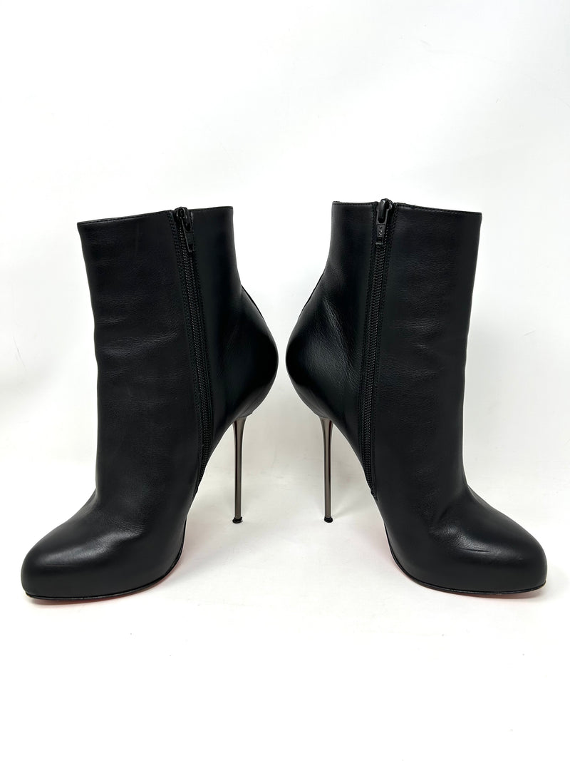 Christian Louboutin Big Lips Booty Black Leather Ankle Boots 39 UK