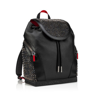 Christian Louboutin Black Leather Spike Drawstring Flap Backpack