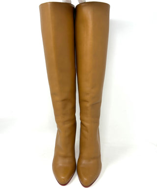 Christian Louboutin Vintage Camel Leather Knee High Heel Boots 