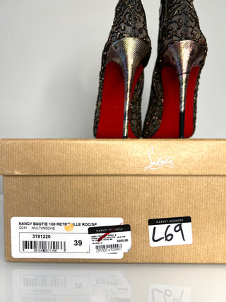 Christian Louboutin Nancy Bootie 100 Multicoloured Glitter Tulle Heel Booties 39 UK6