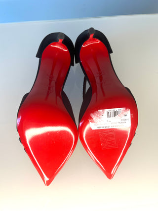 Christian Louboutin Krystal Cross 100 Black Satin Heels 38.5 UK5.5