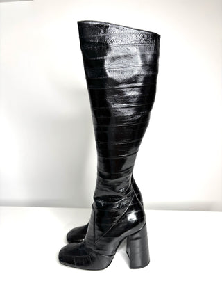 Saint Laurent Jane Black Leather Knee High Boots 37 UK4