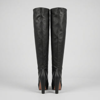 Aquazzura Black Leather Pull-On Knee-High Platform Boots – EU 38.5 / UK 5.5
