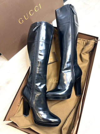 Gucci Glossy Black Leather Knee-High Platform Boots – EU 38.5 / UK 5.5