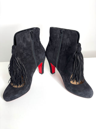 Christian Louboutin Christina 85 Tassel Black Suede Boots 38 UK5