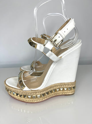 Christian Louboutin Cataclou 140 White Leather Espadrilles Wedge Sandals 40 UK7