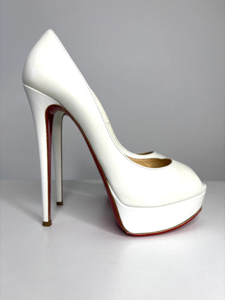 Christian Louboutin Lady Peep White Jazz Calf Leather Platform Heels 39 UK6