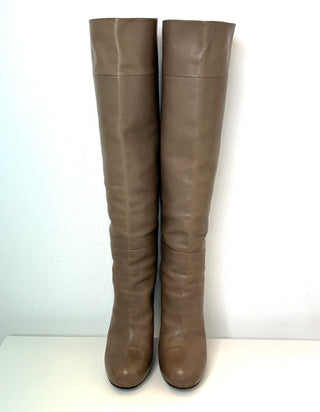 Dolce & Gabbana Taupe Smooth Leather Knee High Pull On Heel Boots 39 UK 6