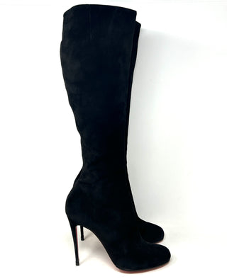 Christian Louboutin Black Suede Knee High Zip Heel Boots