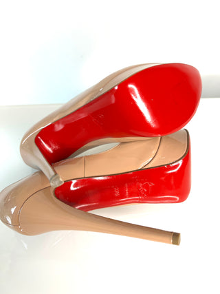 Christian Louboutin Lady Peep 150 Nude Patent Leather Platform Heels – EU 37.5 / UK 4.5