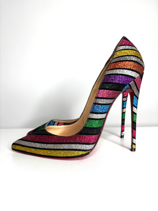 Christian Louboutin So Kate 120 Multi Glitter Stripe Heels 39 UK6