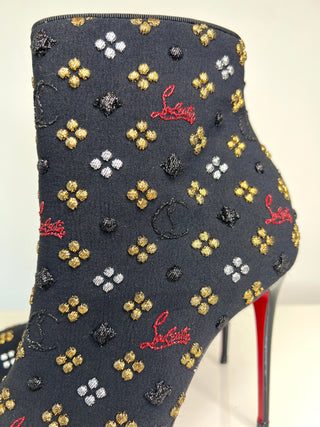 Christian Louboutin So Kate Booty 100 Jacq Loubi in The Sky Black Ankle Boots 38 UK5