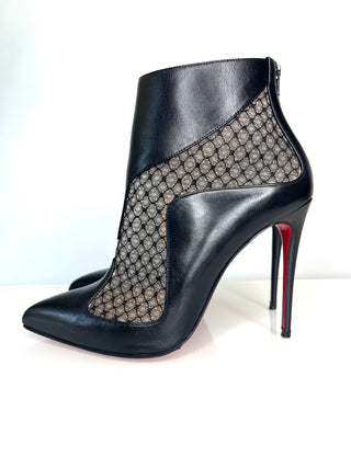 Christian Louboutin Papilloboot 100 Black Leather Mesh Ankle Boots 38.5 UK5.5