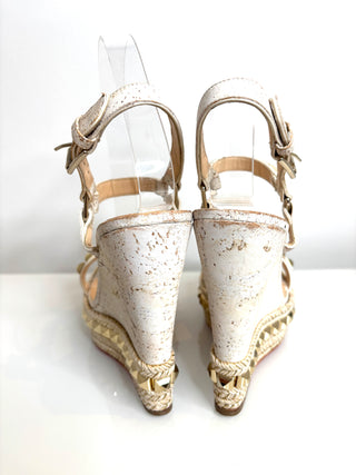 Christian Louboutin Cataclou White/Light Gold Wedge Sandals 36 UK3