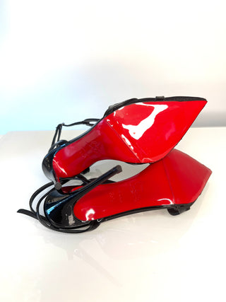 Christian Louboutin Double L Pump 100 Black Patent Leather & Mesh Heels – EU 35.5 / UK 2.5