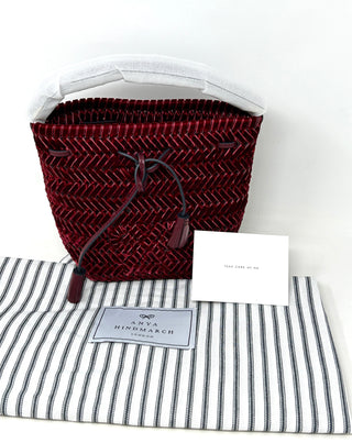 Anya Hindmarch Neeson Oxblood Velvet Woven Drawstring Bucket Bag