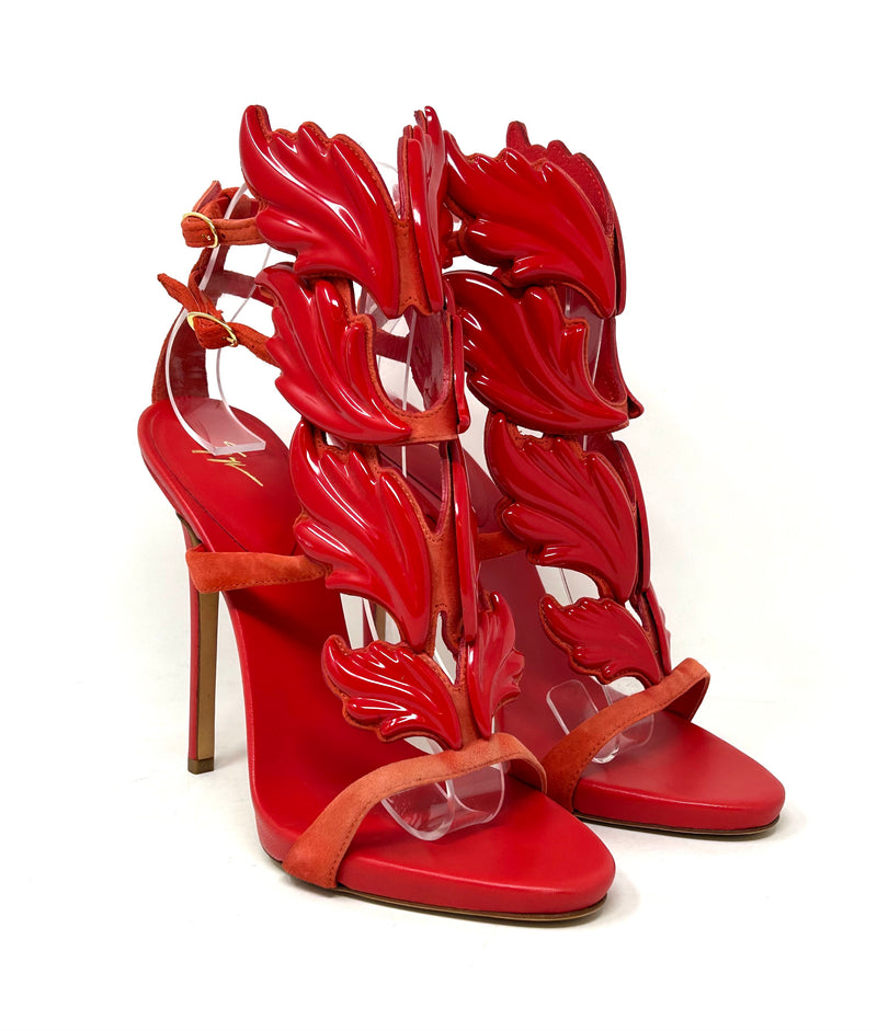 Giuseppe Zanotti Red Suede Leather Wing Heel Sandals