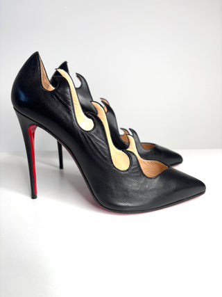 Christian Louboutin Olavague 100 Black Leather Flame Heels 40 UK7