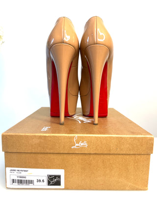 Christian Louboutin Jamie 160 Nude Patent Leather Peep-Toe Platform Heels 39.5 UK6.5
