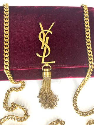 Saint Laurent YSL Kate Small Burgundy Velvet Golden Tassel Chain Crossbody Shoulder Bag
