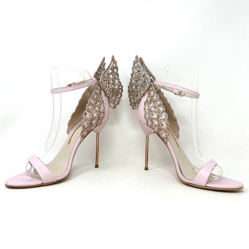 Sophia Webster Evangeline Light Pink Leather Glitter Wing Heel Sandals 39 UK 6