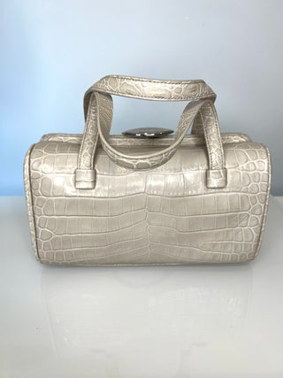 Lulu Guinness Mary Cream Croc-Embossed Handbag