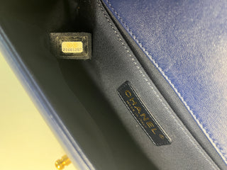 Chanel Medium Boy Bag Navy Blue Quilted Lambskin Leather Gold Tone Hardware Shoulder Bag