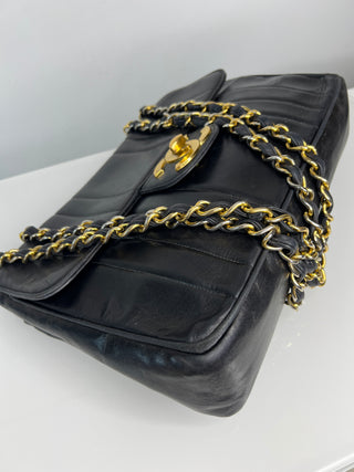 Vintage Chanel Black Vertical Quilted Jumbo Flap – Gold-Plated Hardware Shoulder Bag