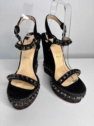 Christian Louboutin Cataclou Black Suede Wedge Sandals 39 UK6