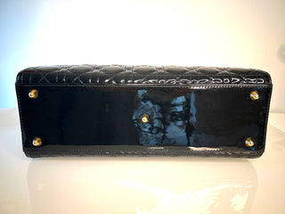 Dior Large Lady Dior Black Patent Leather Handbag