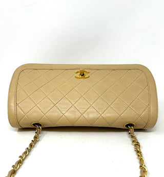 Chanel Beige Quilted Leather CC Logo Flap Shoulder Bag 24K Gold Plated