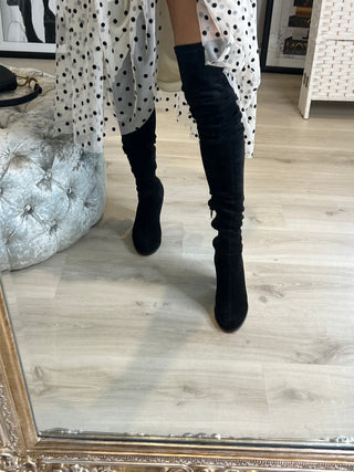 CHRISTIAN LOUBOUTIN VERUSCH 100 BLACK SUEDE OVER-THE-KNEE BOOTS EU38.5 UK5.5