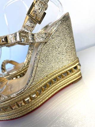 Christian Louboutin Cataclou Gold Wedge Sandals 39.5 UK6.5