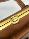 Prada Brown Leather Antique Gold Vintage Handbag
