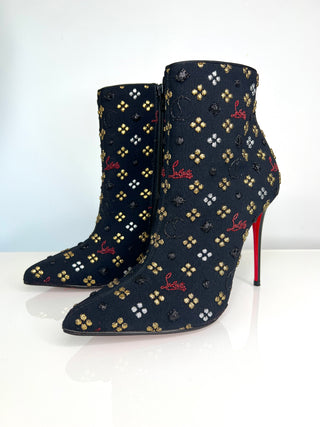 Christian Louboutin So Kate Booty 100 Jacq Loubi in The Sky Black Ankle Boots 38 UK5