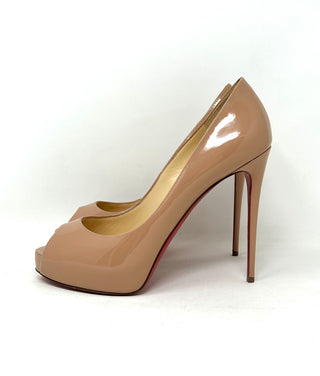 Christian Louboutin Nude Patent Peep Toe Heels 