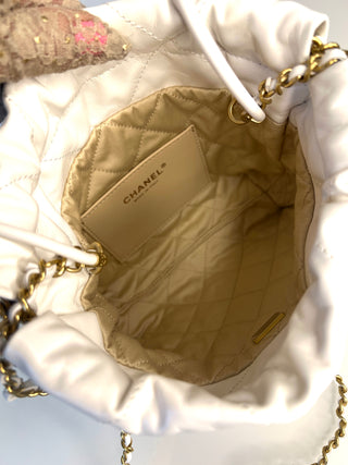 Chanel 22 Mini White Calfskin Bucket Hobo Crossbody Bag
