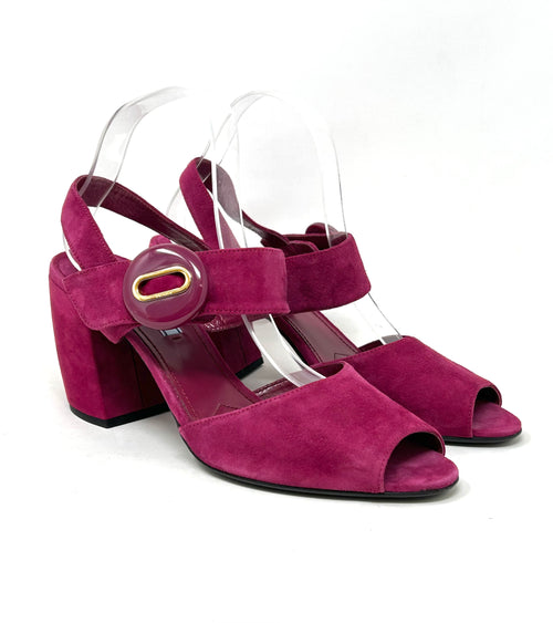 Prada Fuchsia Pink Suede Chunky Heel Sandals