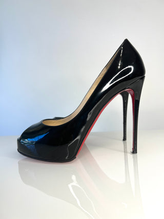 Christian Louboutin New Very Prive 120 Black Patent Peep-Toe Heels 37 UK4