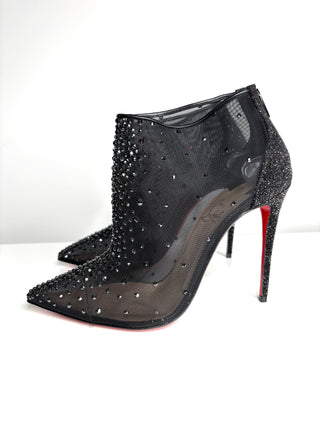 Christian Louboutin Constella Bootie 100 Black Strass Mesh Booties 37.5 UK4.5