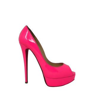 Christian Louboutin Pink Patent Platform Peep Toe Heels