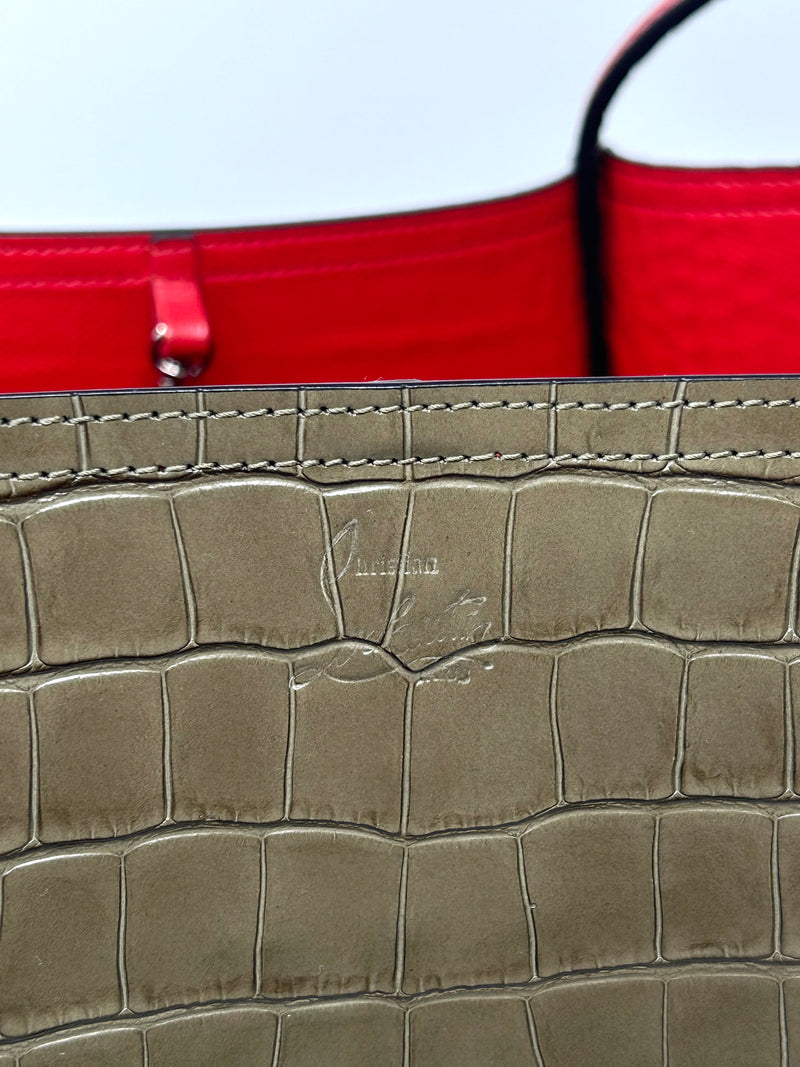 Christian Louboutin Large Crocodile Khaki Leather Tote Bag