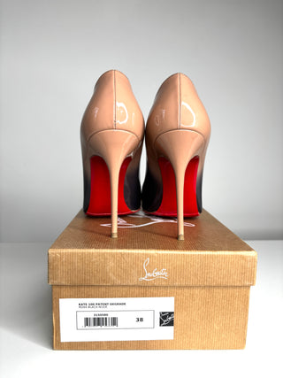 Christian Louboutin Kate 100 Black Nude Degrade Patent Heels 38 UK5