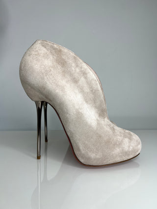 Christian Louboutin Fastissima 120 Misty Rose Suede Metal Heel Booties 37 UK4